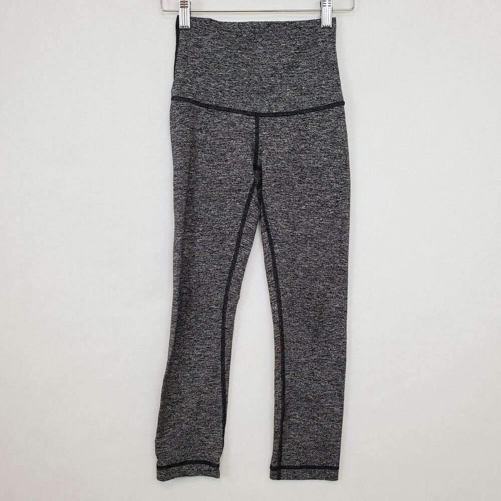 Lululemon Leggings Womens 2 Black Heathered Wunder Under Crop 23" Gym Run